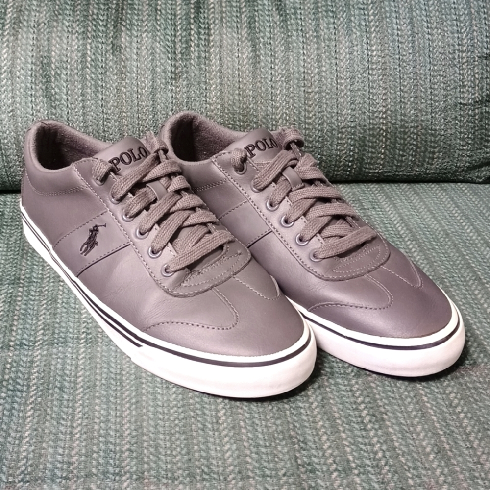 POLO Ralph Lauren Zev Low Gray Leather Sneakers Men's Size 10D